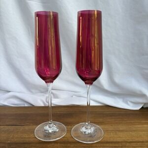 Pier 1 Ruby Luster Champagne Flutes Set of 2 Slovakia Hand Wash Only 10.5"